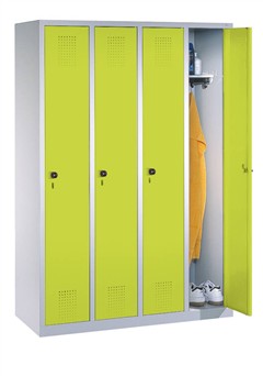 Schulspind 170 cm Höhe grüne Türen